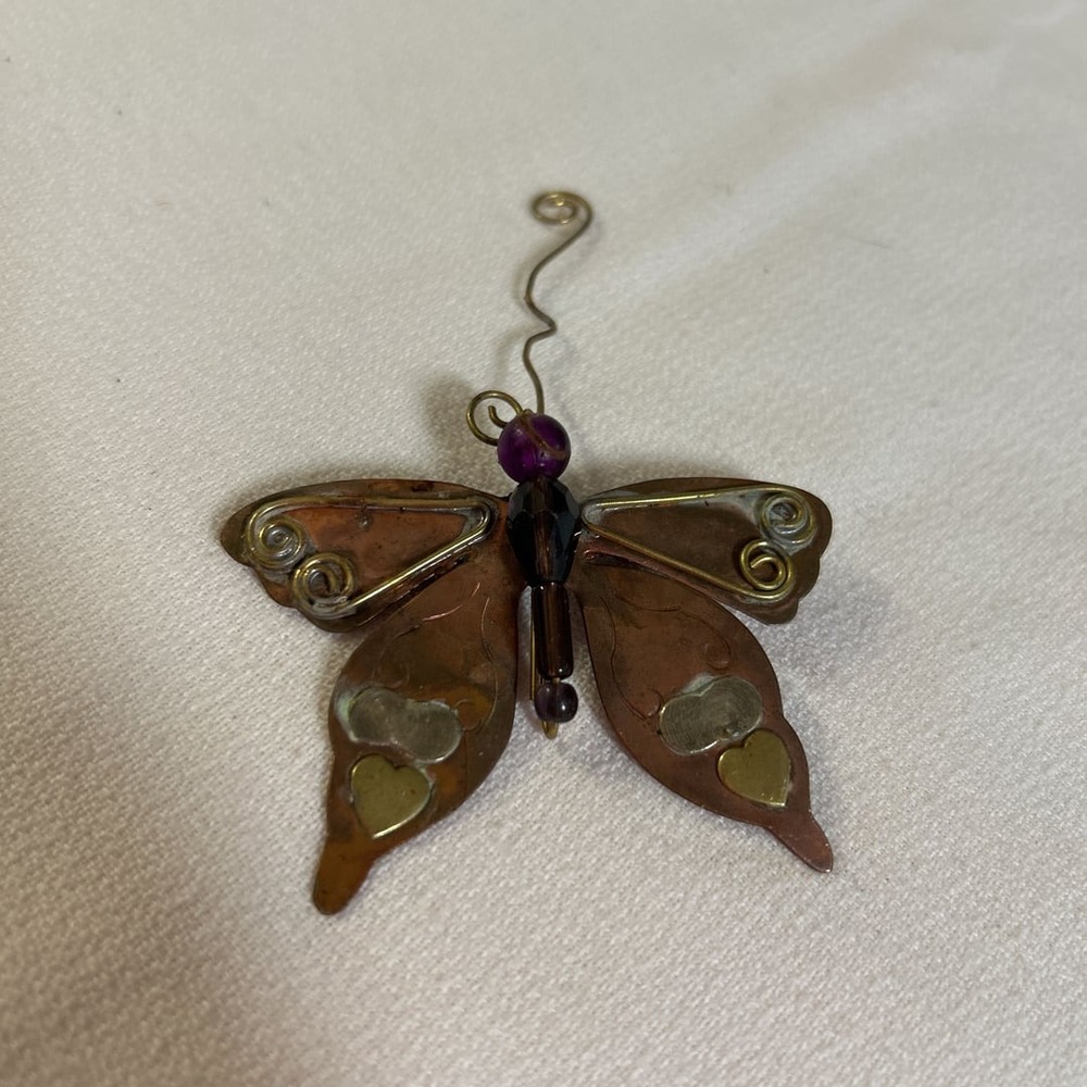 Vintage Metal Butterfly Sculpture on Copper Brooch/Ornamment